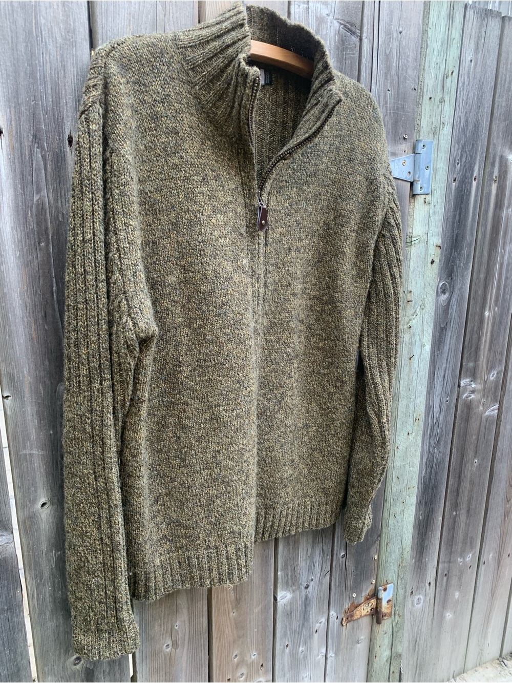 Le 31 Simons 100% Shetland Wool Full-Zip Cardigan Sweater Large Olive Green